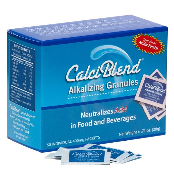 CalciBlend Alkalizing Granules 50 pack Box - Food & Beverage Acid Reducer - Promotes Digestive and Urinary Tract Health, Restores Electrolytes, Aids pH Balance - All-Natural, Sugar & Calorie Free