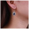 Sttiafay Vintage Crystal Flower Earrings Sapphire Drop Earrings Blue Oval Gem Earrings Gold Rhinestone Huggie Hoop Earrings Jewelry for Women and Girls