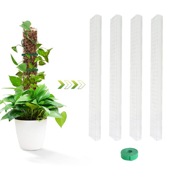 EOX 4 Pcs 24 Inch Plastic Moss Pole for Plants Monstera, Climbing Plants, Plant Support for Indoor Plants Work with Sphagnum Moss
