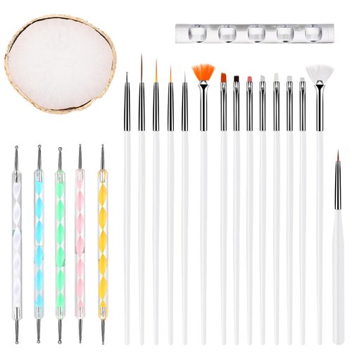 Dimeho 22pcs Nail Art Design Tools, 15pcs Painting Brushes Set with 5pcs Double Head Dotting Pens & 1 Resin Nail Art Palette Nail Art Brushes Kits Nail Art Cosmetic Mixing Tools