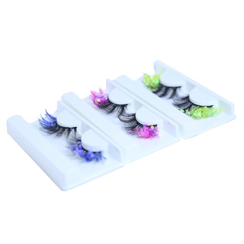 Tiymurik False eyelashes, three pairs, Colorful fluorescent Glitter 3D false eyelashes, Stage makeup, Holiday Party makeup False eyelashes (Half color)