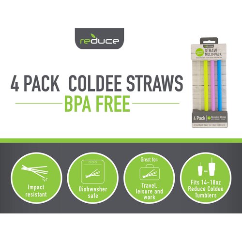 Reduce Reusable Straws - 4-Pack of BPA-Free Tumbler Straws, Compatible with 14-18oz Tumblers, Hard Plastic Replacement Straws, Durable, Dishwasher Safe - Ideal Drinking Straws for Home and Travel