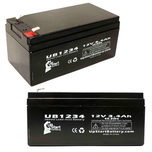 2 Pack Replacement for Yuasa NP2.6-12 Battery - Replacement UB1234 Universal Sealed Lead Acid Battery (12V, 3.4Ah, 3400mAh, F1 Terminal, AGM, SLA) - Includes 4 F1 to F2 Terminal Adapters