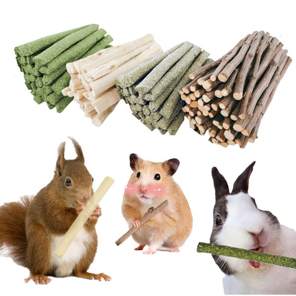 GREMBEB Bunny Chew Stick Rabbit Toy Treat 400g 4 in 1 Molar Stuff 100% Organic Natural Snack Apple Branch Sweet Bamboo Timothy Hay Alfalfa Food Clean Teeth Hamster Chinchilla Parrot Gerbil Squirrel