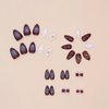LPOODDNU 3D Handmade Press on Nails with Charms Medium Almond Fake Nails Cute Purple White Nails Press ons 3D Flowers Stick on Nails Almond Shape Acrylic Nails Pearl Nails for Women Daily Wear