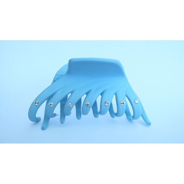 Generic Sky blue hair claw clip with crystals for fine thin hair (Crystal choice: No crystals), 1 Count (Pack of 1)