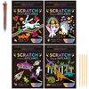 SuyuanArt Dinosaur Animal Unicorn Space Scratch Art Cards and Black Rainbow Scratch Art Paper Set,with Scratching Wooden Sticks,Scratch Off Picture for Boys Girls Birthday Party Favors