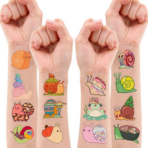 Cute Snail Temporary Tattoos 8 Sheets 81 PCS Snail Mail Party Decorations Favors Supplies Bug Snail Insect Theme Birthday Cute Stickers Christmas Gifts for Boys Girls Kids Class School Prizes Carnival