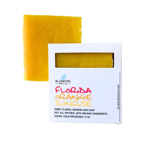 Bluebyrd Soap Co. Florida Sunrise Artisan All Natural Soap Bar | Scented with 100% Orange Essential Oils | Natural and Organic Ingredients Bath Soap for Men & Women | USA Handmade, 5oz.(FLORIDA)
