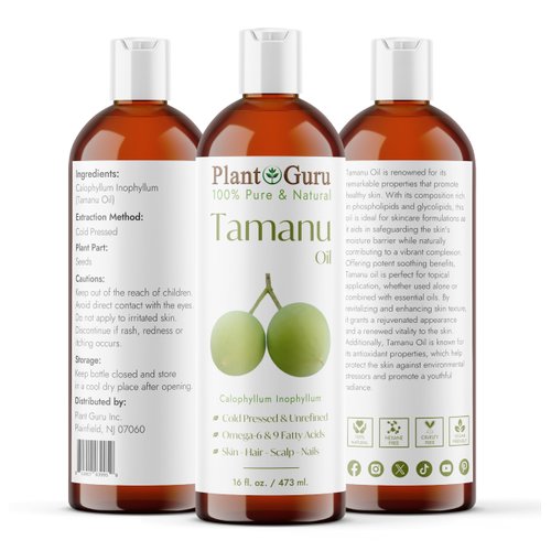 Tamanu Oil 16 fl. oz. – Cold‑Pressed 100% Pure & Natural Unrefined Carrier Oil for Skin, Face, Body & Hair Moisturizer. Ideal for DIY Creams, Lotions, Soaps & Lip Balms.