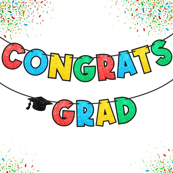 KatchOn, Glitter Congrats Grad Banner - 10 Feet, No DIY | Preschool Graduation Banner, Prek Graduation Decorations 2024 | Kindergarten Kids Graduation Banner, Kindergarten Graduation Decorations 2024