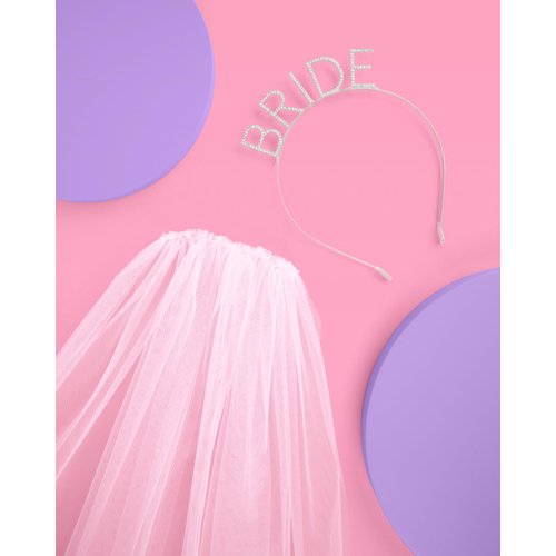 xo, Fetti Bride Rhinestone Headband with Detachable Veil | Bachelorette Party Decorations, White Headpiece Bridal Shower Gift, Bridesmaid Favors, Engagement Accessory