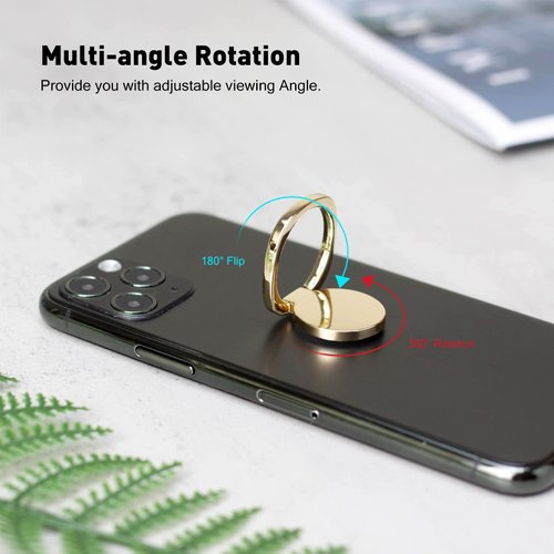 [2 Pack] Matte Rounded Corners Ultra-thin Cell Phone Ring Holder Stand,360 Degree Rotation and 180 Degree Adjustable Finger Ring Kickstand with Frosted MetalPhone Grip (Gold)