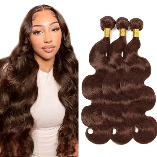Color #4 Bundles Brown Body Wave Human Hair Bundles Unprocessed Brazilian Virgin Hair Dark Brown Body Wave Bundles Human Hair Color #4 Body Wave Bundles Hair Weave