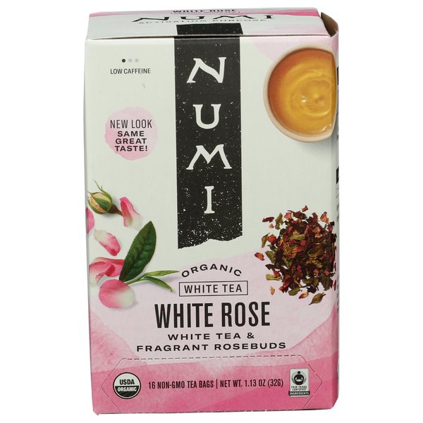 Numi Organic Tea White Rose, 16 Count Box of Tea Bags, White Tea