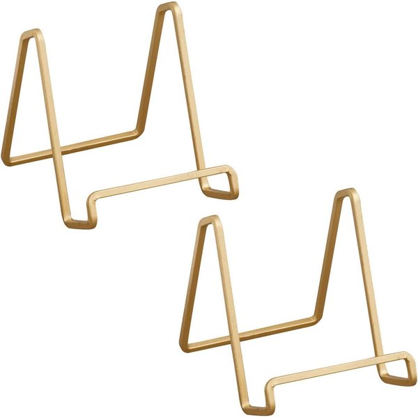Tripar 2 Pack 4-Inch Metal Gold Painted Square Book Holder/Stand, Wire Mini Easel, Small Photo Stands for Table, Display for Picture Frames, Plaques & Plates