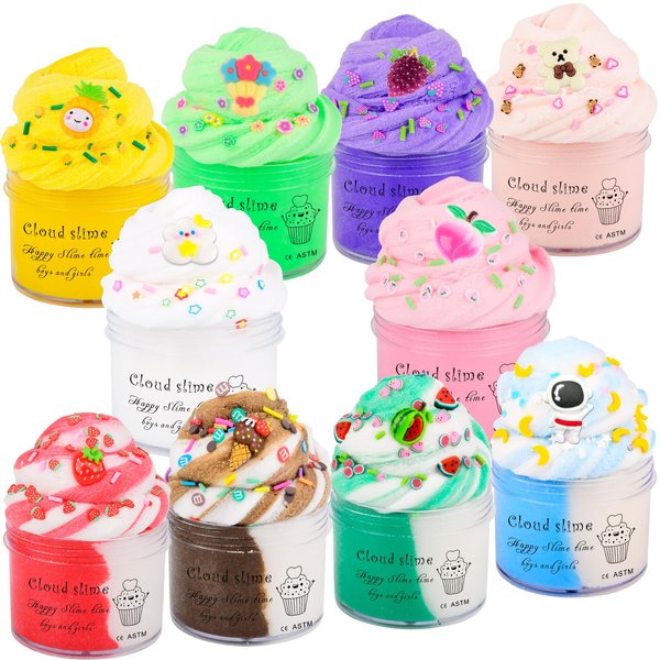 Generic 10 Pack Cloud Slime Kits with Pink Peach and Red Strawberry Charms, Soft Non-Sticky, Scented DIY Toys for Kids, Birthday Gifts, Party Favours for Girls and Boys