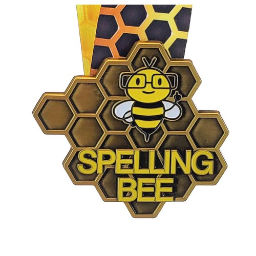 Decade Awards Spelling Bee Honeycomb Medal - Gold - Spelling B Medallion with Honeycomb Neckband - 3.25 Inch Wide