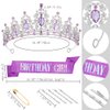 Birthday Crown Headband Birthday Sash Tiaras for Women Silver Tiara Purple Crown Birthday Tiara for Women Crystal Crown Purple Tiara Birthday Sash and Crown for Birthday Party
