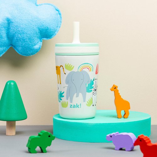 Zak Designs Kelso Toddler Cups For Travel or At Home, 12oz Vacuum Insulated Stainless Steel Sippy Cup With Leak-Proof Design is Perfect For Kids (Safari)
