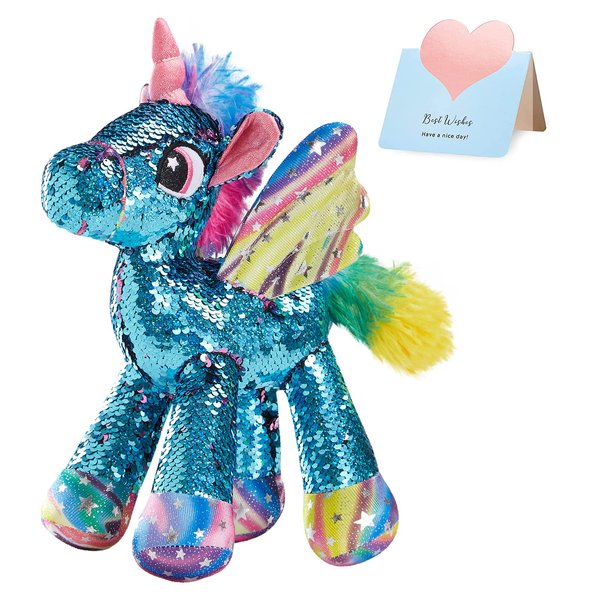Athoinsu 13'' Blue Flip Sequin Unicorn Stuffed Animal Plush Toy with Reversible Glitter Sequins Sparkle Birthday Children's Day Christmas Valentine's Day Gifts for Kids Toddlers