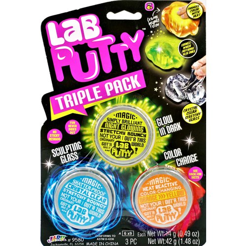JA-RU Lab Putty Bundle Set (1 Pack, 3 Units Assorted) Glow in The Dark Slime, Clear Putty, Bouncing Putty, Magnetic Putty, Color Changing Putty for Kids. Slime Party Favors for Kids. 9580-1A