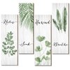 Bathroom Wall Decor 4 Pieces Relax Soak Unwind Breathe with Boho Leaf Art Print Minimalist Bathroom Sign Botanical Wooden Hanging Wall Art Decor for Farmhouse Home Bathroom (Green, 11 x 3.5 Inch)