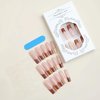 BABALAL Long Square Press on Nails Brown Fake Nails French Tip Glue on Nails Rhinestone Acrylic Nails 24Pcs Fall Squoval Artificial False Nails for Women and Girls