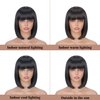 LUVEUNI Short Bob Wig with Bangs Straight Black Wigs for Women Costume Wigs for Girl Shoulder Length Synthetic Cosplay Wig (Black)