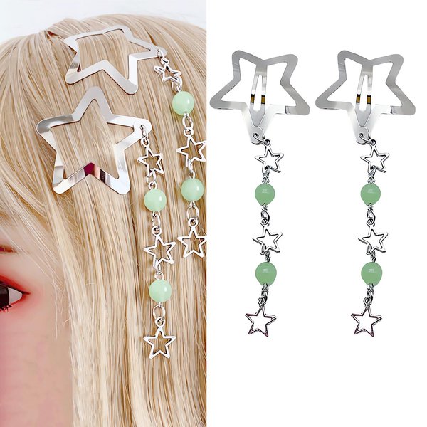 Star Hair Clips,y2k Silver Cute Snap Hair Clips Metal Star Hair Barrettes,2 PCS Hair Accessories for Women Girls Hair Styling Gift(Green)