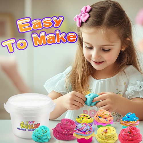 Desserts Butter Slime Bucket Kit for Girls and Boys - Soft White Premade Scented Slime Kit,Including 7pack Colorful Soft Clay,Super Soft and Non-Sticky, Stress Relief Toys, Party Favors for Kids