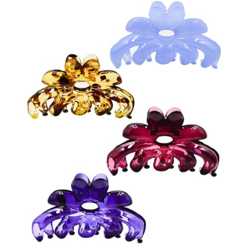Prettyou Hair Clips 2.75 Inches Banana No-Slip Effortless Colorful Small Size Flower Claws Barrettes for Women, Pack of 4
