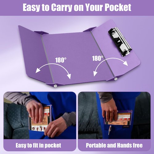 Nursing Clipboard Foldable,Nurse Clipboard 3 Layers Aluminum w/Nursing Medical Edition Cheat Charts, Foldable Nursing Clipboard w/Low Profile Clip,Pocket Clipboard for Students/Nurses/Doctors,Purple