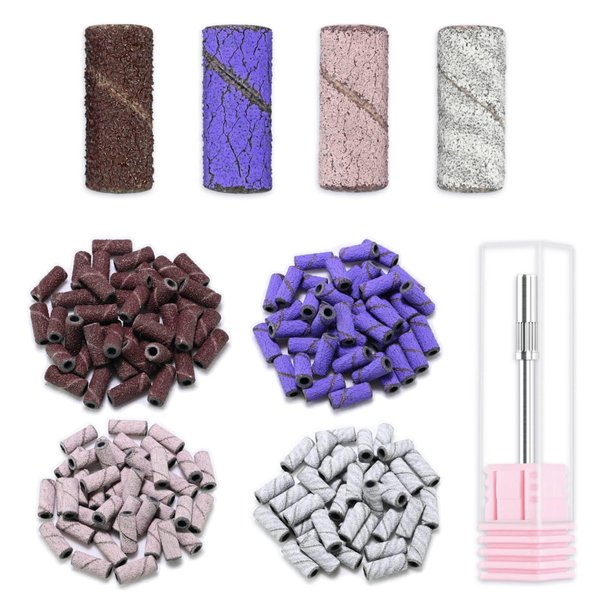Small Sanding Bands for Nails Drill, 160Pcs Nail Sanding Drill Bits Set with 3.1mm Mini Mandrel Nail Bit, 80/150/180/240Grit Nail Sanding File for Acrylic Nail Prep Polishing Manicure Pedicure