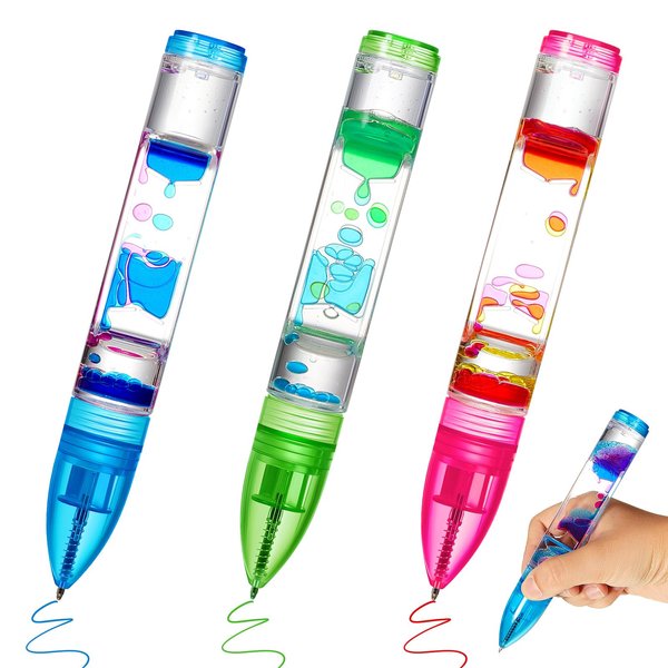 Equsion 3 Pcs Liquid Motion Bubbler Pens Cool Pens Fidget Pen Fun Liquid Timer Pen Fidget Toys Office Desk Toys Novelty Gifts for Autism ADHD Anxiety Stress Relief Sensory Play (Red, Green, Blue)