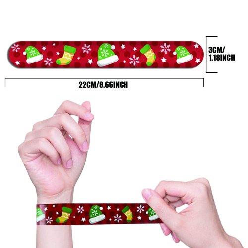 CCINEE 48Pcs Christmas Slap Bracelets，Xmas Slap Wristbands Assorted Christmas Theme Pattern Snap Wristbands for Kids Christmas Party Favors Gift Bag Filler
