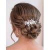 Catery Flower Bride Wedding Hair Comb Silver Bridal Hair Pieces Bride Rhinestones Hair Jewelry Opal Headpieces Bead Side Combs Decorative Hair Accessories for Women and Girls