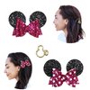 Styla Hair 3 Piece Mouse Ears Clip On Sequin Hair Clip Set Mouse Ear Barrettes for Women Minnie Hair Clips with Sparkle Bows Girls Hair Accessories - Pink Black