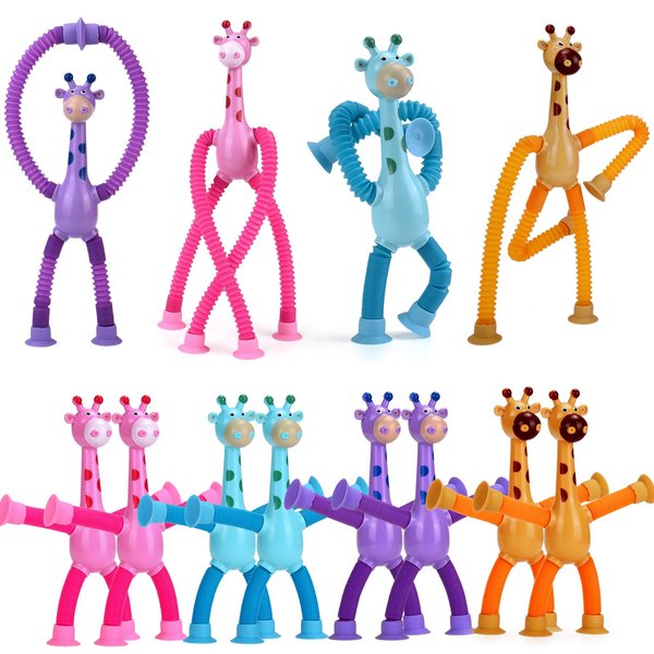 12Pack Telescopic Suction Cup Giraffe Toy, Pop Tubes Toddler Travel Toys, Educational Fidget Toys for Anxiety Kids for 3 4 5 6 7 8 9 Year Old Boys Girls