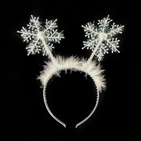 HAIMITI Snowflake Headbands White Feather Snowflake Hair Hoop Headpiece Exquisite Hair Accessories New Year Hairbands Head Boppers Headdress Costume Props for Women Children