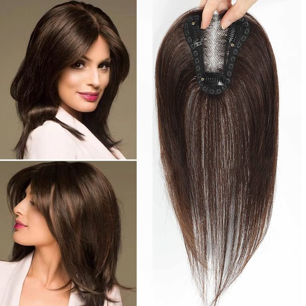Aimeolyn Hair Toppers, Real Human Hair for Women No Bangs Top Hair Extensions Pieces for Thinning Wiglets Upgrade Lace Base Premium Remy Toppers 12inch
