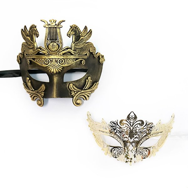 Matching Couple Lover Half Gold Lining & Extra Venetian Masquerade Mask