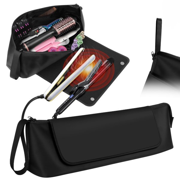 ZXK CO Hair Tools Travel Bag with Heat Resistant Mat, 2-in-1 Heat Resistant Hair Travel Bag for Flat Irons, Straighteners, Curling Iron, Haircare Accessories, Hair Tool Organizer Travel Essentials