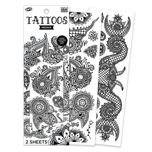 Savvi - 17 Henna Temporary Tattoos: Skin-Safe Ink, Great for Parties and Everyday Wear, Gifts for Teens and Adults, Made in the USA [2 sheets, 17 count]