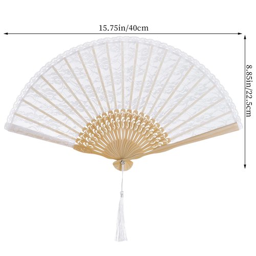 choyaxo Lace Handheld Chinese Folding Fan Bamboo Silk Folding Fan for Women Wedding Decoration Dancing Party, White