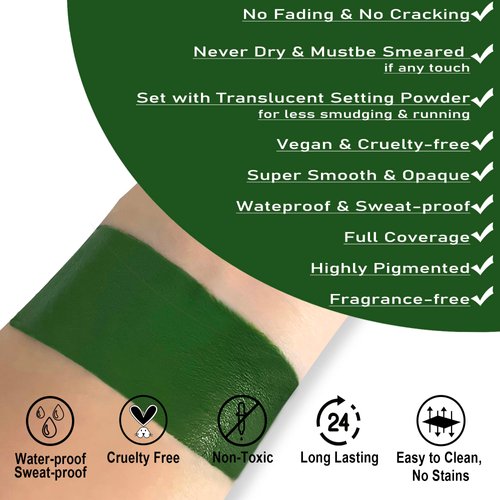 CCBeauty Witch Green Face Body Paint Stick, St. Patrick's Day Grease Dark Green Eye Black Sticks for Sports, Hypoallergenic Camo Hulk Hunting FacePaint Makeup Halloween Cosplay Costume Party