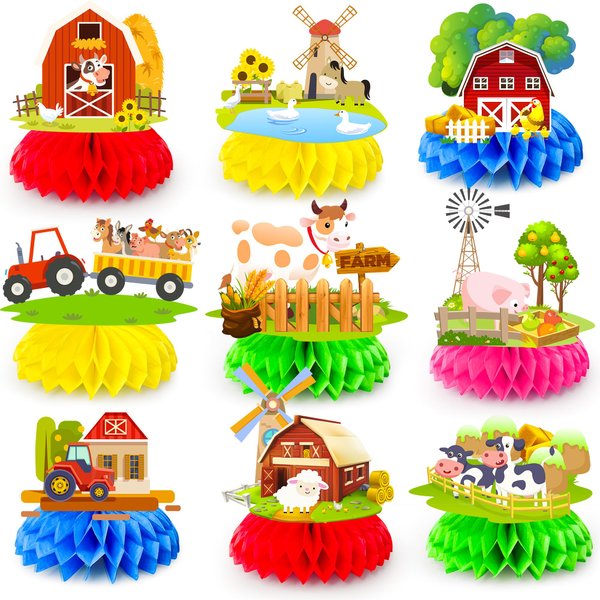 Farm Honeycomb Ceterpieces, 9 Pcs Farm Animals Honeycomb Decorations, Farm Theme Birthday Party Honeycomb Centerpieces & Farm Animal Party Centerpieces, for Boys/Girls Farm Animal Birthday Decorations