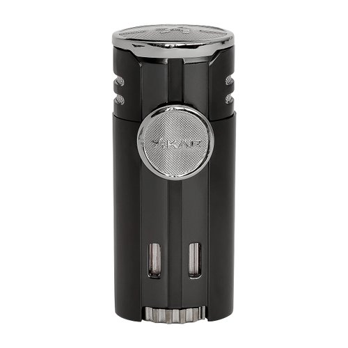 Xikar High Performance HP4 Diamond Quad Flame Cigar Lighter, in Attractive Gift Box, in-line Fuel Adjustment Wheel, Oversized Double EZ-View Fuel Windows, Matte Black