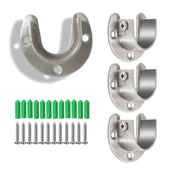 Set of 4 Silver Hayeastdor Stainless Steel Closet Pole Sockets- Closet Rod End Supports, Flange Set Rod Holder with Screws for Easy Installation and Quick Removal (U Shaped, 25mm)