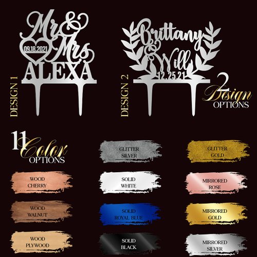 Personalized Wedding Cake Topper - Wedding Cake Decoration, Elegant Customized Mr Mrs Wedding Cake Topper, Last Name & Date w/Heart - Wood Colors